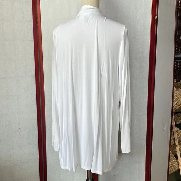 Karen Scott Elegant Long Lightweight White Open Front Cardigan (Size: XL) - Picture 10 of 13